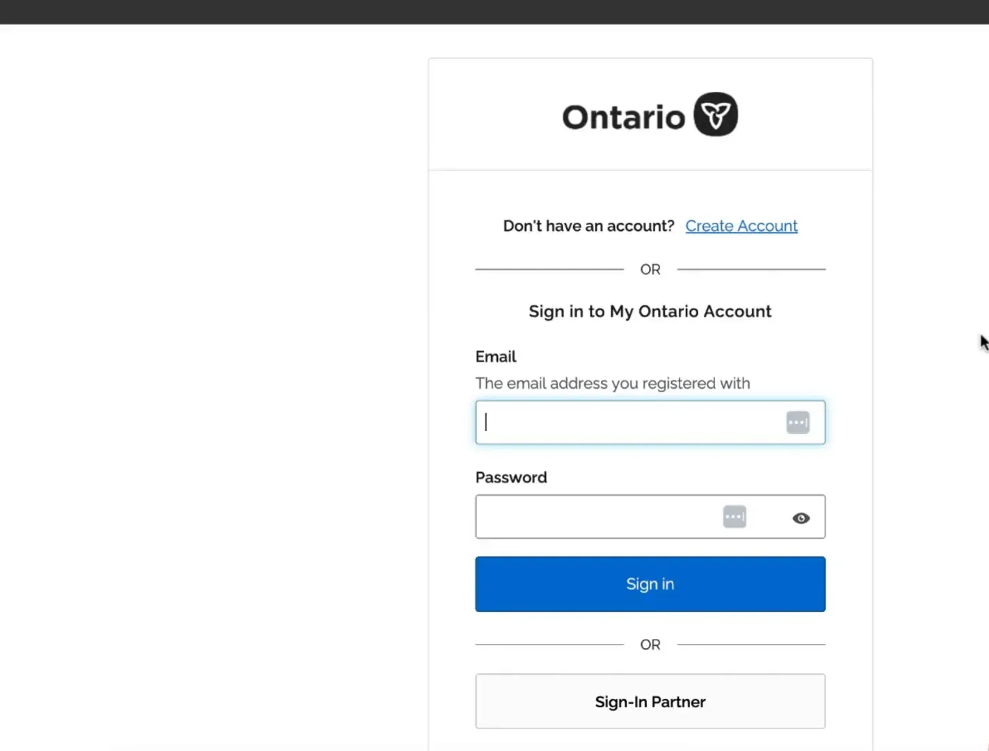 Ontario EOI registration page