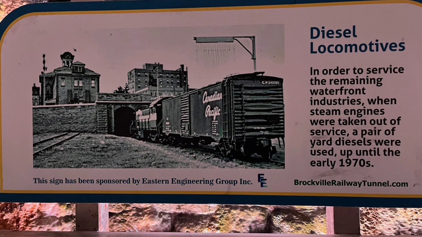 Diesel locomotive inside Brockville Railway Tunnel