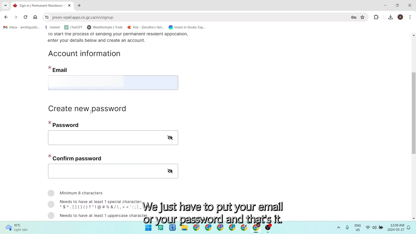 Creating an account on Permanent Residence Portal