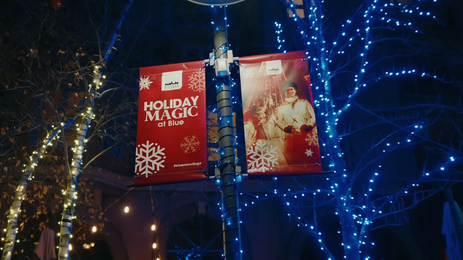 Blue Mountain village trail lit up with Christmas lights called Lumi