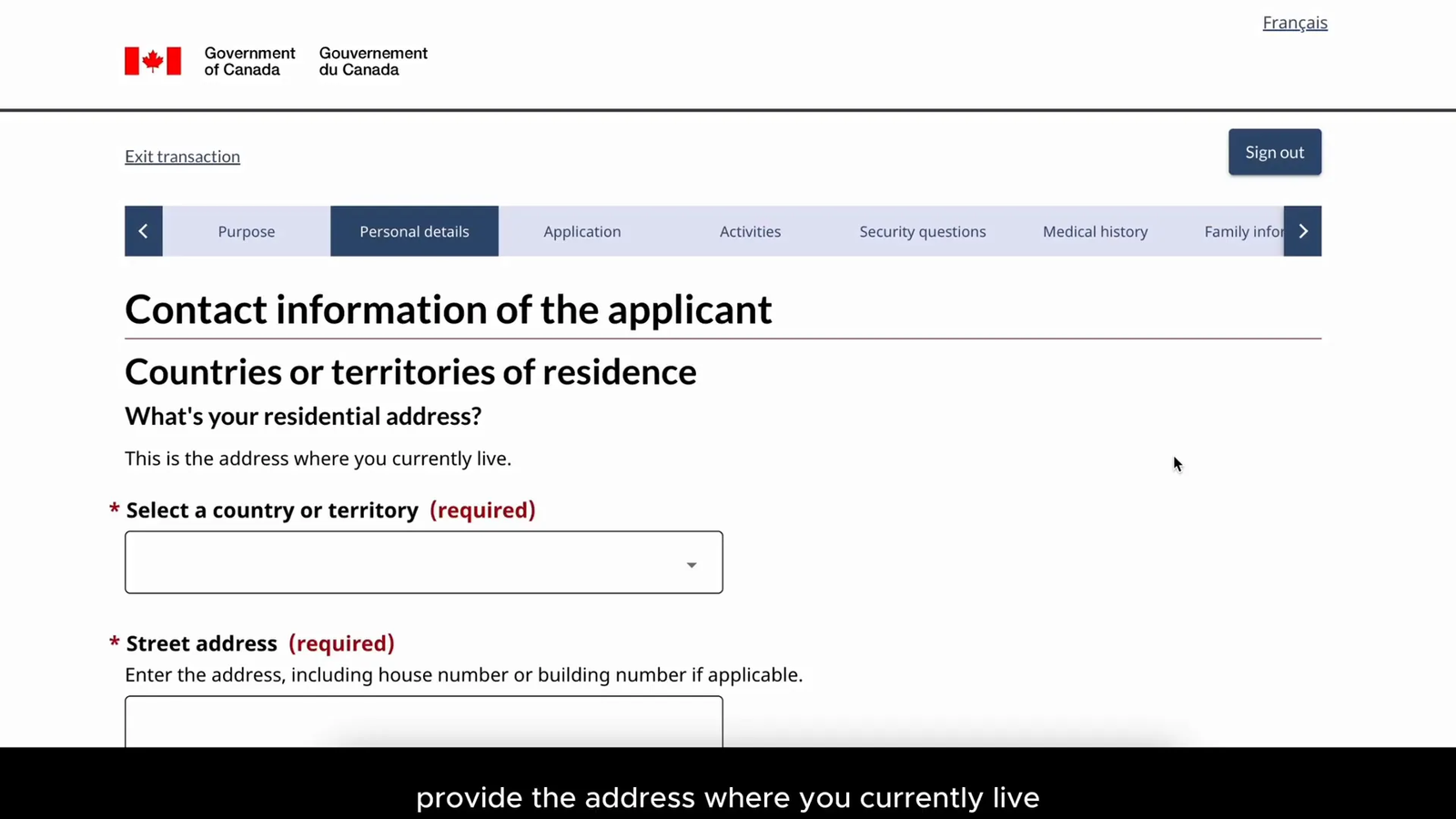 Personal details section in visa application form