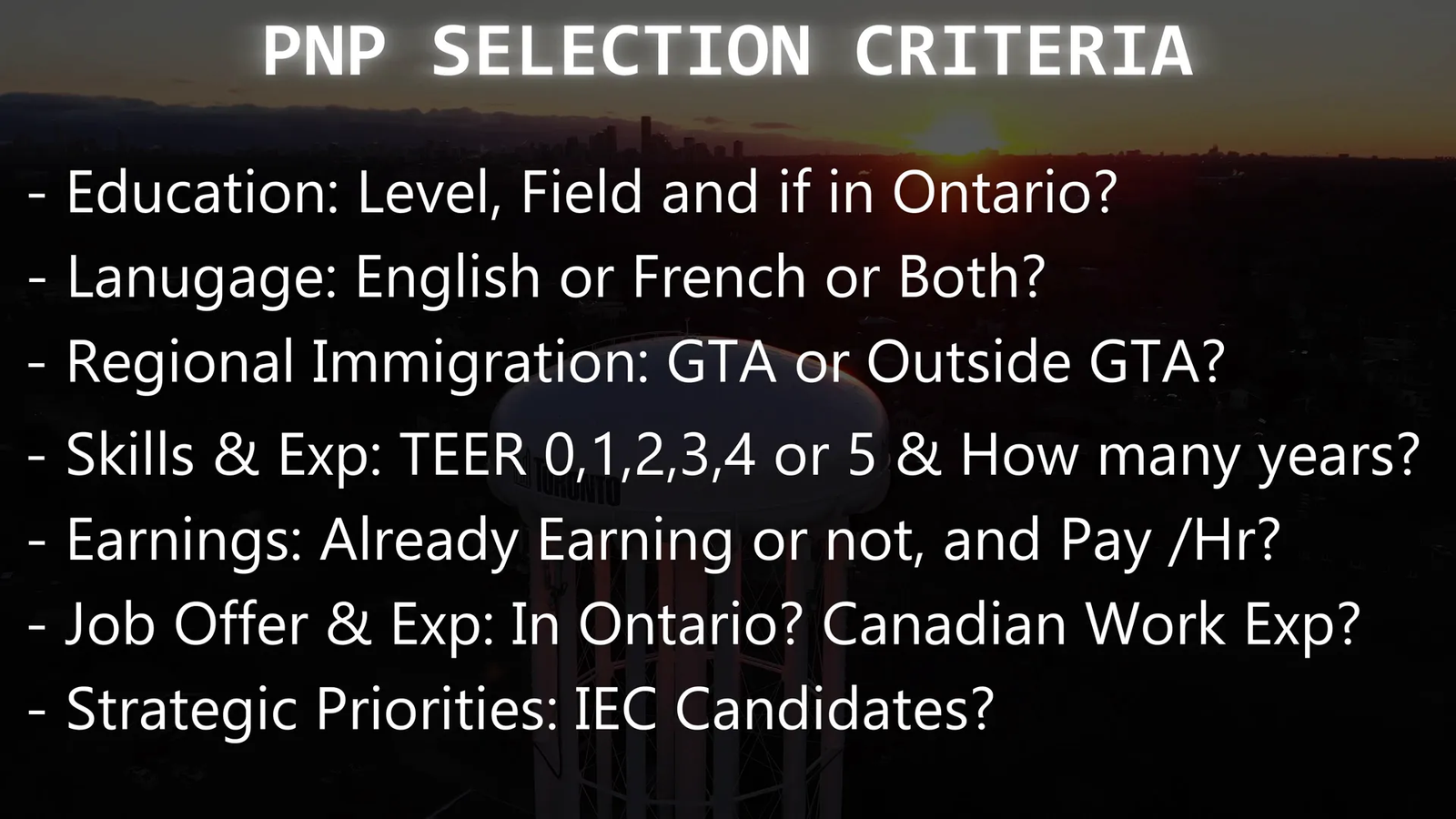 Ontario PNP scoring criteria overview
