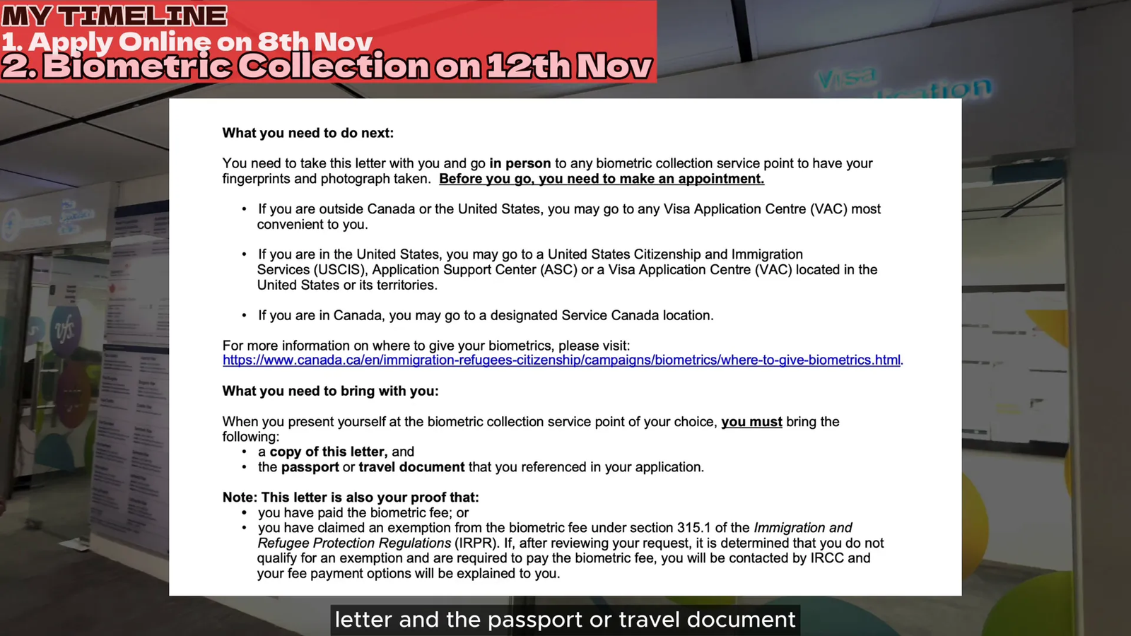 Applicant at biometric collection service point