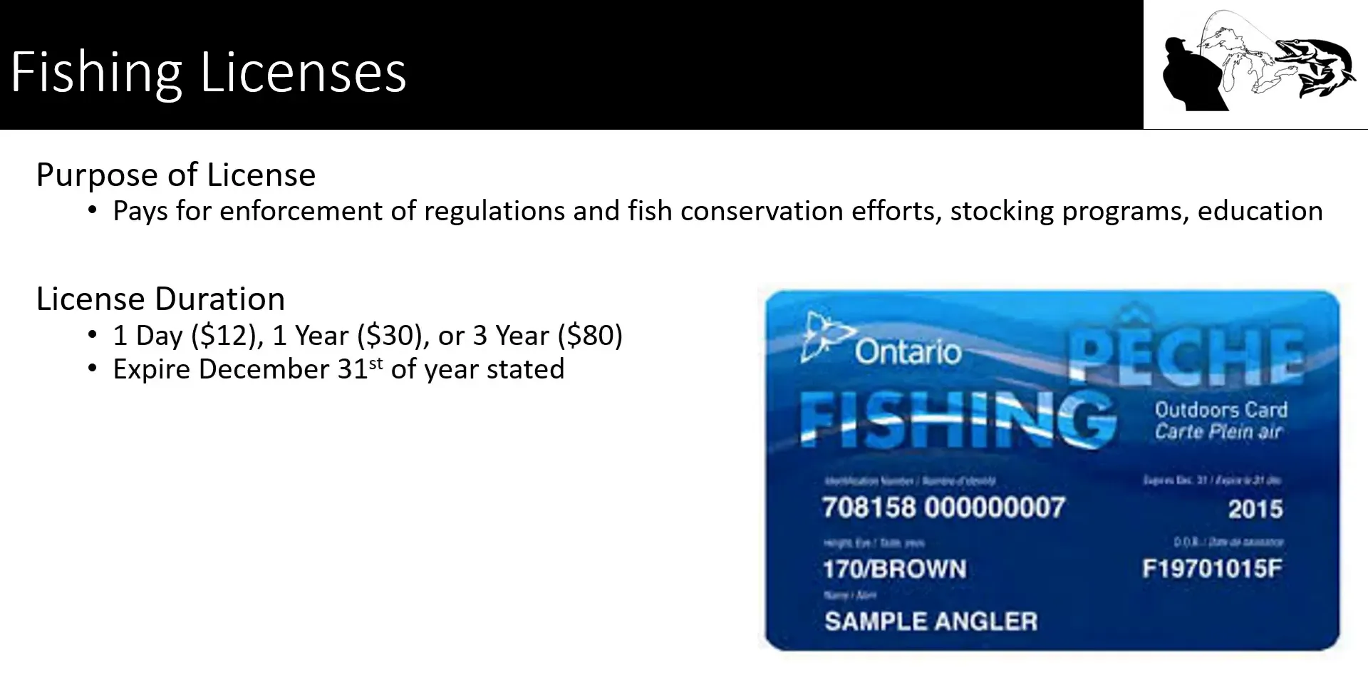 Fishing license options in Ontario